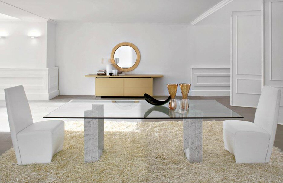 glass dining table with stone base