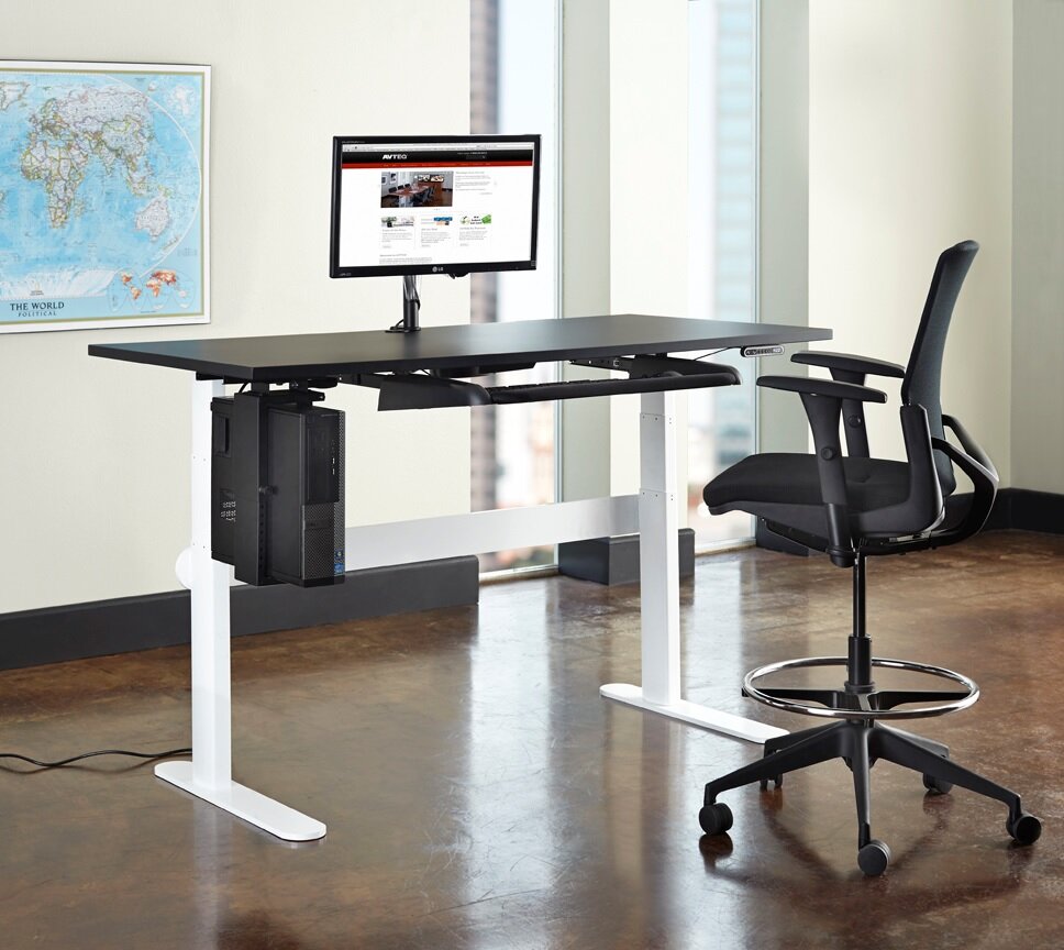 adjustable height desk with keyboard tray