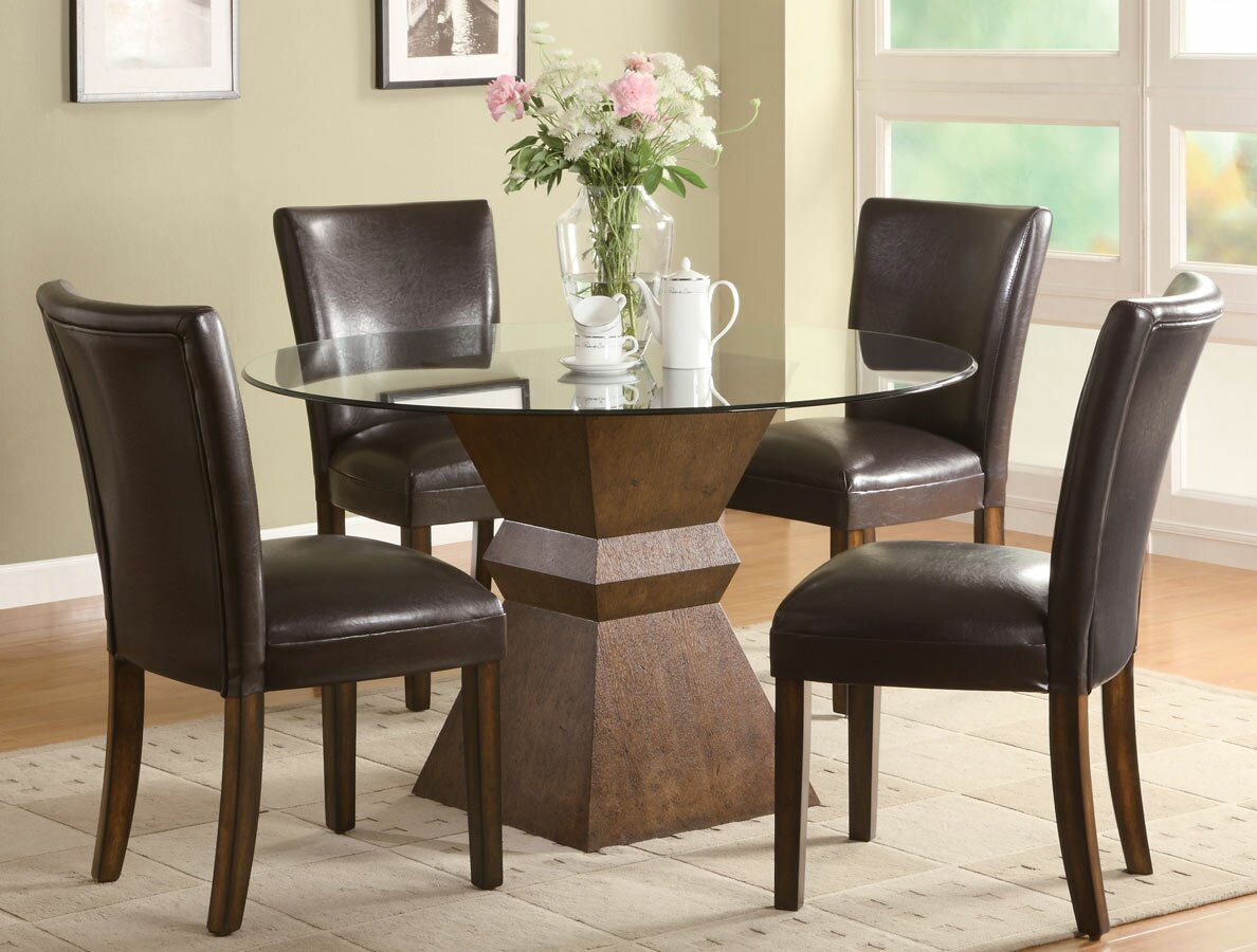 glass dining table leather chairs
