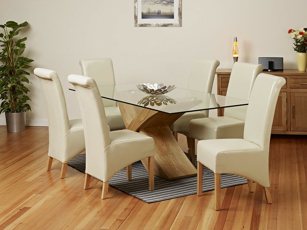 glass dining table oak