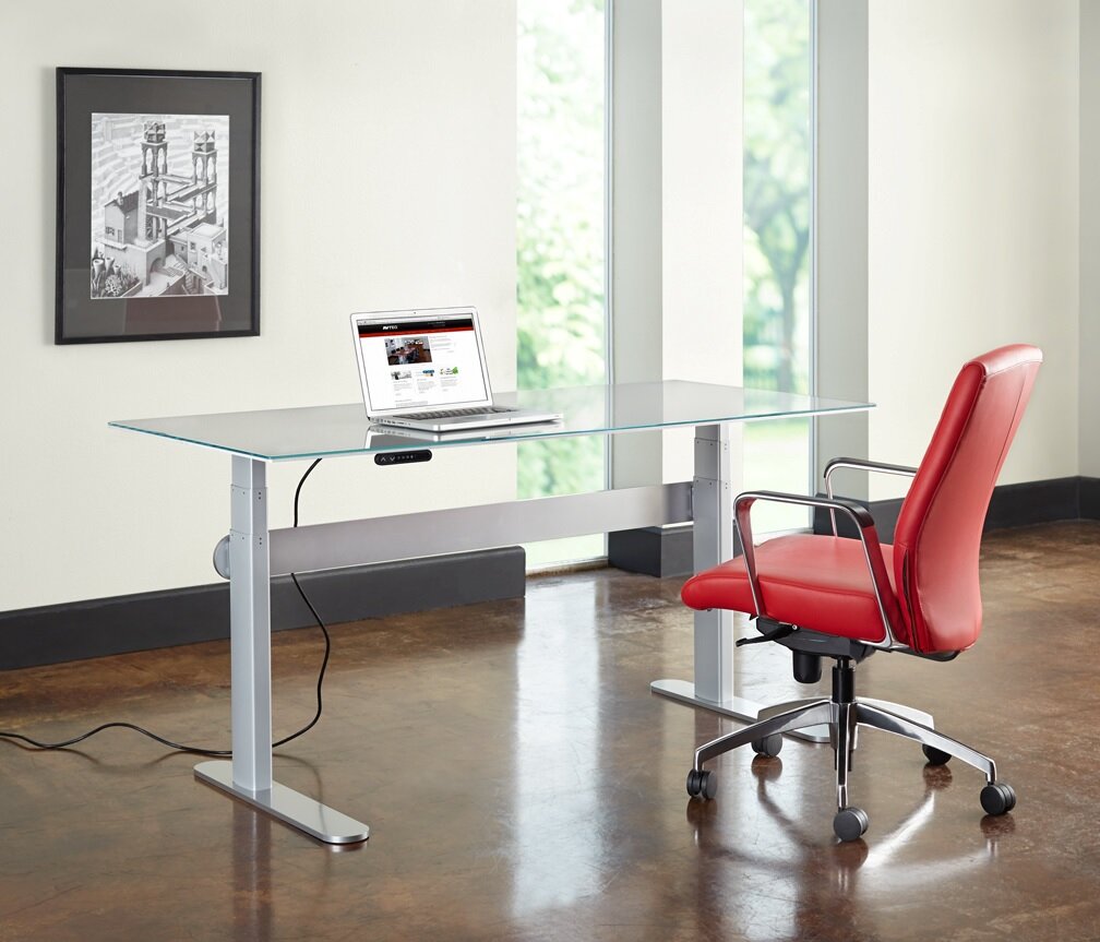 glass top adjustable height desk
